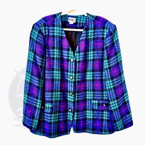 80s VINTAGE Koret Purple and Green Plaid Jacket.